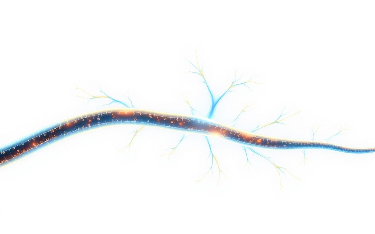Illustration of a healthy myelinated nerve fibre, the tissue Quiet Nerves is formulated to support